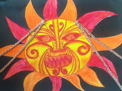 2017-02-27 16.50.02 Maui And The Sun Art, Maori Art For Kids, Matariki Activities, Maori Mythology, Maori Legends, Maori Language, Primary School Classroom, Drama Activities, Science Earth