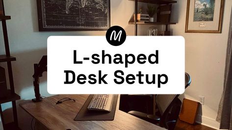 “I contemplated countless types of desk setups and eventually settled on the L-shaped desk design with the bookshelves on either side” L Shaped Desk Office Floor Plan, L Shape Desk Setup, L Shaped Office Desk Ideas Layout, L Shaped Desk Office Layout, L Shaped Desk Setup, L Shaped Desk Office, Feng Shui Office, L Shaped Office Desk, Office Floor Plan