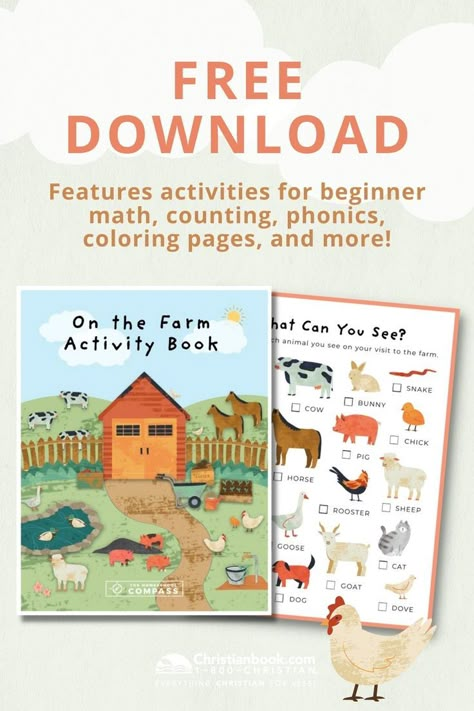 Kindergarten Homeschool Activities Free Printables, Free Printable Farm Animals, Animals Printables For Kids, Farm Printables, Farm Animals Kindergarten, Farm Preschool Activities Lesson Plans, Farm Free Printables Preschool, Compass Craft, Farm Worksheet