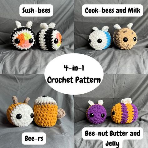 Amigurumi pattern Bumble Bee Crochet Hat, Bee Themed Crochet, Rainbow Bee Crochet, Fun Stuff To Crochet, Bumble Bee Crochet Pattern Free, Free Written Crochet Patterns, Cute Easy Things To Crochet, Crochet One Skein Projects, Chenille Yarn Projects