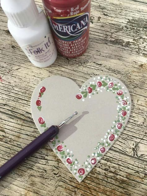 Paint-decorated, including dotty-painted, heart Decorated Hearts Crafts, Painted Valentine Hearts, Heart Wood Painting, Painted Heart Ornaments, Painted Hearts On Wood, Painting For Valentines Day, Painted Wooden Hearts, Heart Art Painting, Diy Valentine's Day Decorations