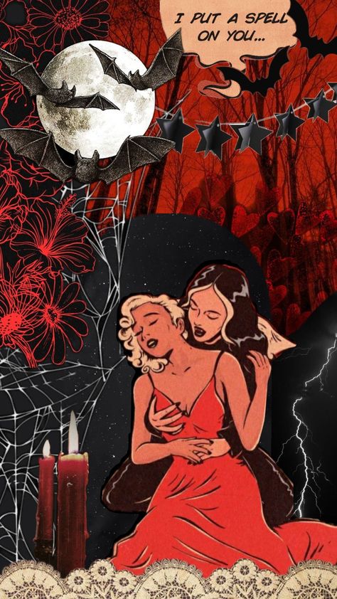 #halloween #vampire #lesbian #lesbianpride #fall #redandblack #vintagehalloween #aesthetic Vampire Lesbian, Sapphic Aesthetic Art, Romantic Goth Aesthetic, Lesbian Art, Vampire Art, Halloween Vampire, Queer Art, Goth Art, Conceptual Photography