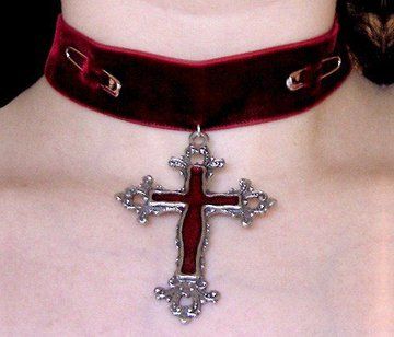 A Cross, Red Velvet, Choker, A Woman, Velvet, Red