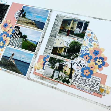 Scrapbooking Quebec on Instagram: "Double page layout created with the Wild & Free collection from the @hipkitclub ‘s July 2022 release. The page on the right was inspired by a @madebymilenarae sketch. #scrapbookingsketch #scrapbooking #scrapbookinglayout #scrapbookpage #doublepagelayout #hipkitclubkits #stampinup #scrapbookingqc #scrapbooknerdca_sketches" Water Vacation, Hip Kit Club, Summer Water, Wild Free, Air B And B, July 2022, Scrapbook Sketches, 4 Photos, Travel Scrapbook