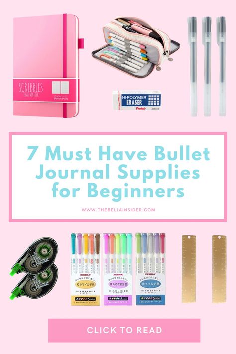 Bullet journal spreads can't begin without great supplies! Check out The Bella Insider's list of must have bullet journal supplies - perfect for beginners and bullet journal pros. #bulletjournal #bellabullet Journal Materials List, Best Bullet Journal Supplies, Bullet Journal Supplies List, Journaling Must Haves, Bullet Journal Must Haves, Bullet Journal Essentials, Bullet Journal Starter Kit, Bullet Journal Supplies, Bullet Journal Lists