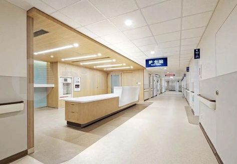 Anti collision handrail in hospital corridor Corridor Hospital, Corridor Design Hospital, Hospital Corridor Design Interiors, Nurse Station, Hospital Corridor Design, Hospital Hallway, Hospital Corridor, Modern Hospital, Healthcare Interior Design