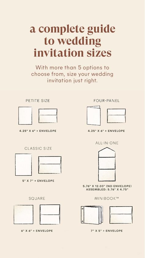 One of the first things your wedding guests see are your wedding invitations. Because of this, you should love them! With more than 5 sizing options to choose from, we're certain your will! With this guide, you'll be able to select the perfect wedding invites based on your size and shape preferences. | #bride #weddingdetails #weddingday #weddingideas #weddinginspiration #weddingplanner #bridetobe #engaged #weddinginspo #weddinginvitations #weddinginvites #invitations #weddingstationery Parts Of Wedding Invitation, Wedding Invitation Size Guide, Standard Wedding Invitation Size, Wedding Invitation Format, Wedding Invitation Size, Wedding 2024, Invitation Ideas, Wedding Preparation, Invitation Sizes