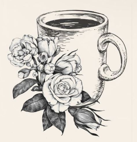 Coffee Cup Tattoo, Coffee Cup Drawing, Tats Ideas, Cup Tattoo, Paradise Tattoo, Coffee Tattoos, Red Ink Tattoos, Red Tattoos, Famous Artwork