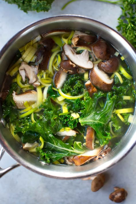 Sipping Broth, Sesame Tahini, Bone Broth Recipe, Shiitake Mushrooms, Broth Recipes, Healing Food, Bone Broth, Leafy Greens, Gumbo