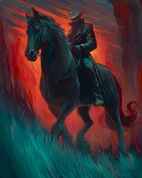 Mexican Cowboy Art, Western Fantasy Art, 70s Cowboy Aesthetic, Black Cowboy Art, Cowboy Concept Art, Deadlands Rpg, Dark Cowboy, Western Gunslinger, Gunslinger Art