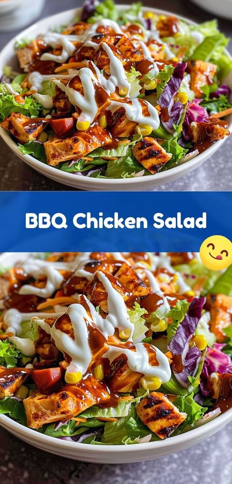 Quick BBQ Chicken Salad recipe—fresh, tasty, and perfect for any meal! Salad With Smoked Chicken, Quick Bbq Chicken, Barbecue Chicken Salad, Bbq Chicken Salad Recipe, Smoked Chicken Salad, Chicken Squash, Bbq Chicken Thighs, Shredded Bbq Chicken, Bbq Chicken Sandwich