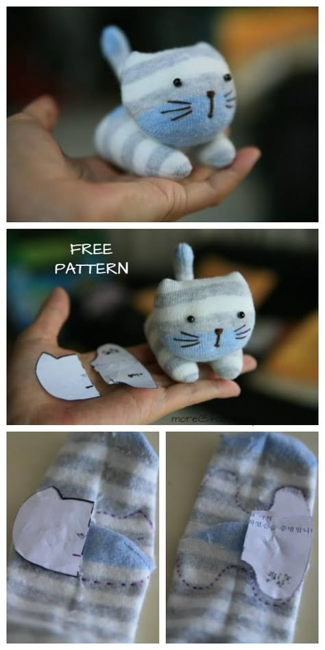 DIY Sock Kitten Free Sewing Pattern + Video Tutorial Sock Kitten, Sock Animals Diy, Diy Sock Toys, Sock Animals Patterns, Plushies Diy, Sock Doll, Sock Dolls, Sock Toys, Diy Socks