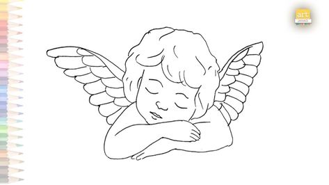 Baby Angel Drawing, How To Draw Things, Angel Drawing Easy, Things For Babies, Draw Angel, Angle Tattoo, Baby Angel Tattoo, Simple Face Drawing, Sleeping Drawing