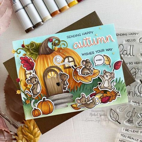 Pumpkin Mouse, House Card, House Cards, Pumpkin House, Lawn Fawn Stamps, Autumn Cards, Pumpkin Autumn, Holiday Messages, Lawn Fawn Cards