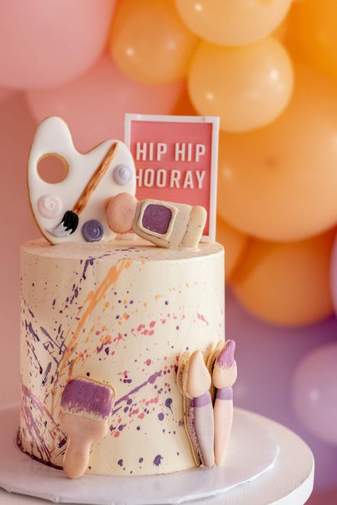 Arts & Crafts Birthday Party Ideas | Photo 1 of 78 | Catch My Party Craft Cake, Craft Birthday Cake, Crafting Birthday Party Ideas, Pottery Birthday Party Ideas, Craft Themed Birthday Cake, Art Birthday Cake Ideas, Arts And Crafts Birthday Party, Art Themed Cake, Arty Birthday Cake