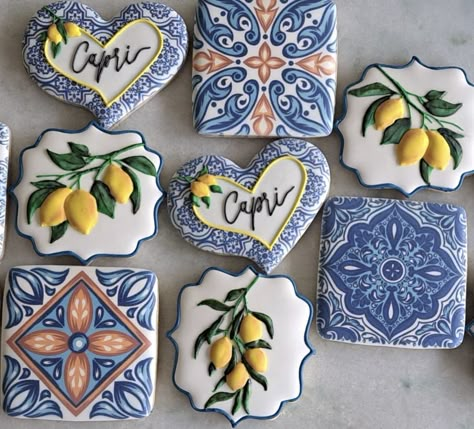 Amalfi Cookies, Capri Lemon, Italian Party Decorations, Mediterranean Party, Lemon Themed Bridal Shower, September Baby, 17th Birthday Ideas, Royal Icing Sugar, Bridal Shower Inspiration