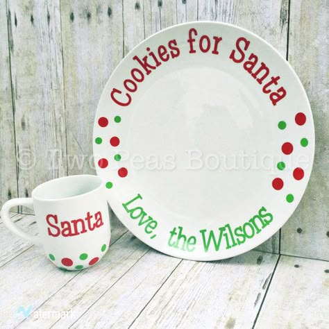 Santa Cookie Plate  Cookies for Santa  by Two2PeasBoutique on Etsy Christmas Cookie Plate, Santa Cookie Plate, Cookies For Santa Plate, Santa Cookie, Christmas Eve Traditions, Cookie Plate, Santa Plate, Cookies For Santa, Christmas Vinyl