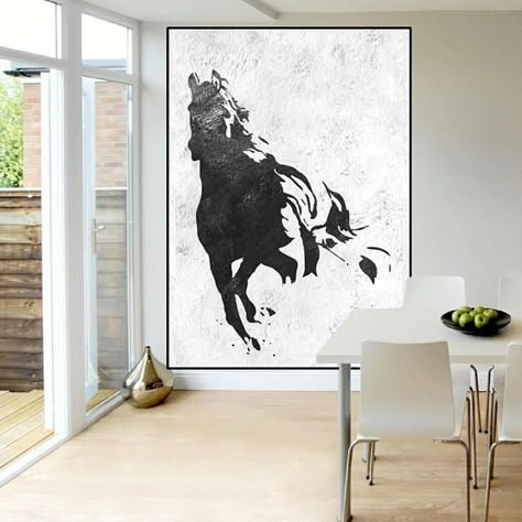 Black And White Horse Painting, معرض فني, Horse Canvas Painting, Huge Wall Art, Abstract Horse Painting, Painting Black And White, Painted Horses, Abstract Horse, Art Painting Abstract