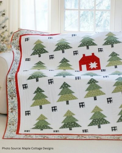 Top 15 Free Christmas Tree Quilt Patterns (+9 Bonus Patterns For Sale) Barn Christmas Tree, Christmas Tree Quilt Pattern, Tree Quilt Block, Tree Quilt Pattern, Woodland Quilt, Christmas Quilting Projects, Christmas Quilt Blocks, Christmas Tree Quilt, Quilt Tips