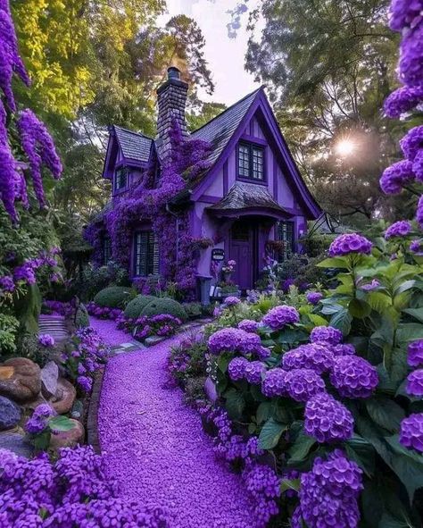 Purple Garden Aesthetic, Fantasy Fairies, Fairytale Houses, Purple House, Fairytale House, Celtic Goddess, Purple Home, Digital Paintings, Aesthetic Background