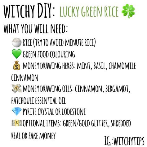 Here’s a DIY on how to make the traditional hoodoo lucky green rice! It can be used in any money, prosperity, abundance and good luck… Luck Rituals, Money Rice, Money Spells Magic, Herbal Witch, Wicca Recipes, Goddess Magick, Good Luck Spells, Green Rice, Best Way To Make Money