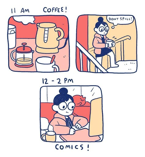 Caroline Frumento on Instagram: “Caught the heck up finally! #hourlycomicday” Draw Comic Style, Cute Drawings Of People, Small Comic, Magazine Layout Inspiration, Storyboard Ideas, Simple Portrait, Cartoon Girl Drawing, Japan Aesthetic, Bujo Inspiration