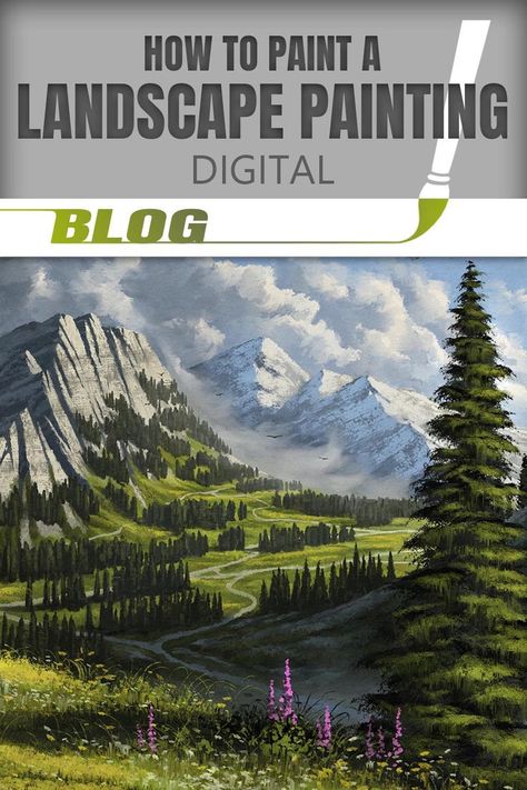 Digital Painting - How to Paint a Landscape Blog How To Digitally Paint Landscapes, Digital Art Beginner Landscape, How To Paint Trees Digital, Oil Landscape Tutorial, How To Paint Realistic Mountains, Landscape Painting Tutorial, Landscape Paintings Acrylic, Ipad Art, Art Tips