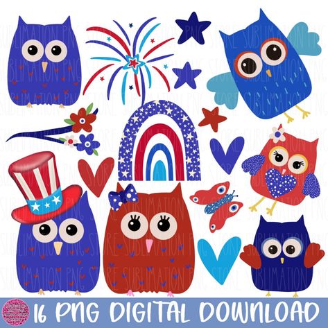 4th Of July Clipart, Owl Clipart, Business Rules, Etsy Business, Digital Form, Sublimation Png, Fourth Of July, Zip File, Independence Day