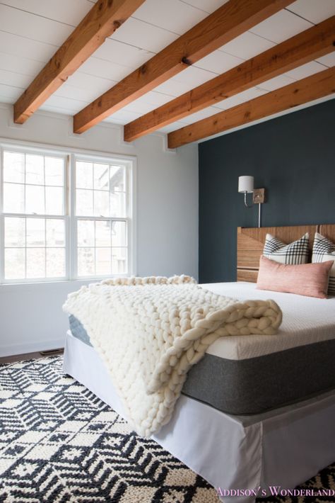 A Peek Inside Our Cabin's Master Bedroom Makeover w/ Serena & Lily! Bedroom Makeover Before And After, White Cabin, Small Bedroom Remodel, Bedroom Makeovers, Cabin Bedroom, Serena Lily, Wood Beam Ceiling, Wood Ceiling, Bedroom Ceiling