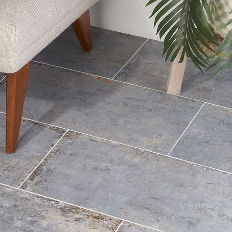 Shop Portrait Ocean Blue 12x24 Matte Porcelain Tile | TileBar.com Costal Bathroom Floor Tile, Blue Stone Tile Floors, Blue Slate Bathroom Floor, Tile For Mudroom Floor, Coastal Tile Flooring, Front Porch Tile Over Concrete, Timeless Floor Tile, Tile Front Porch Entrance, Blue Bathroom Floor Tile