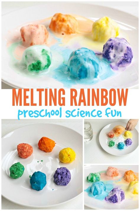 Colour Stem Activities, Science Crafts For Preschoolers, Project For Preschool, Rainbow Preschool, Melting Rainbow, Science For Toddlers, Rainbow Activities, Preschool Science Activities, Activities Kindergarten