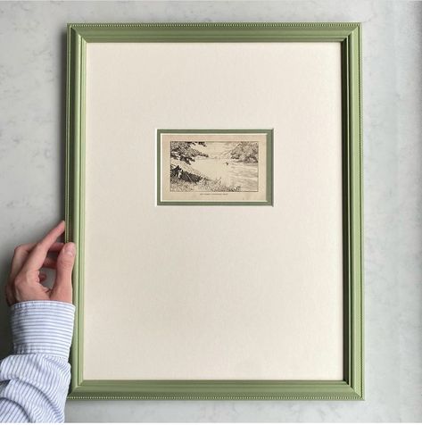 Framing Antique Items, Wall Art Behind Accent Chairs, Picture Frames Aesthetic, French Eclectic, Horizontal Art, Framing Ideas, Small Framed Art, Framed Postcards, Frame Matting