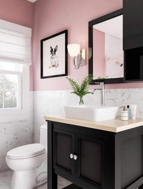 Bathroom Schemes, Mauve Bathroom, Bathroom Elements, Restroom Ideas, Pink And Black Bathroom, Bathroom Simple, Utility Area, Bathroom Pink, Tilt Mirror