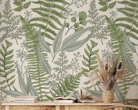 Wall2Stick - Best Quality Removable Wallpapers for Your Home - Etsy Canada Twigs Wallpaper, Ferns Wallpaper, Background Plants, Fern Wallpaper, Wallpaper Vinyl, Feuille Eucalyptus, Wallpaper Walls Decor, Temporary Wallpaper, Removable Wall Murals