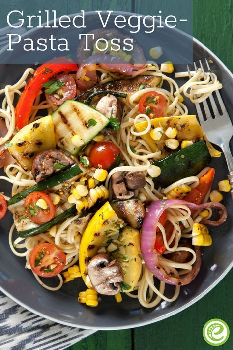 Grilled Veggie-Pasta Toss | eMeals.com Vegetarian Plan, Kid Foods, Grilled Peppers, Veggie Pasta, Zucchini Pasta, Grilled Veggies, Smart Cooking, Grilled Vegetables, How To Cook Pasta