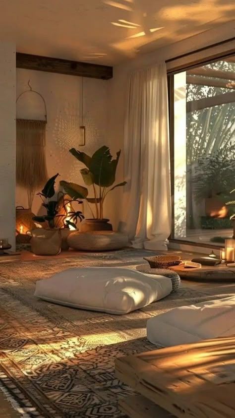 Home Yoga Room, Earthy Living Room, Meditation Room Decor, Meditation Corner, Zen Room, Meditation Space, Dream House Interior, Meditation Room, Living Room Ideas