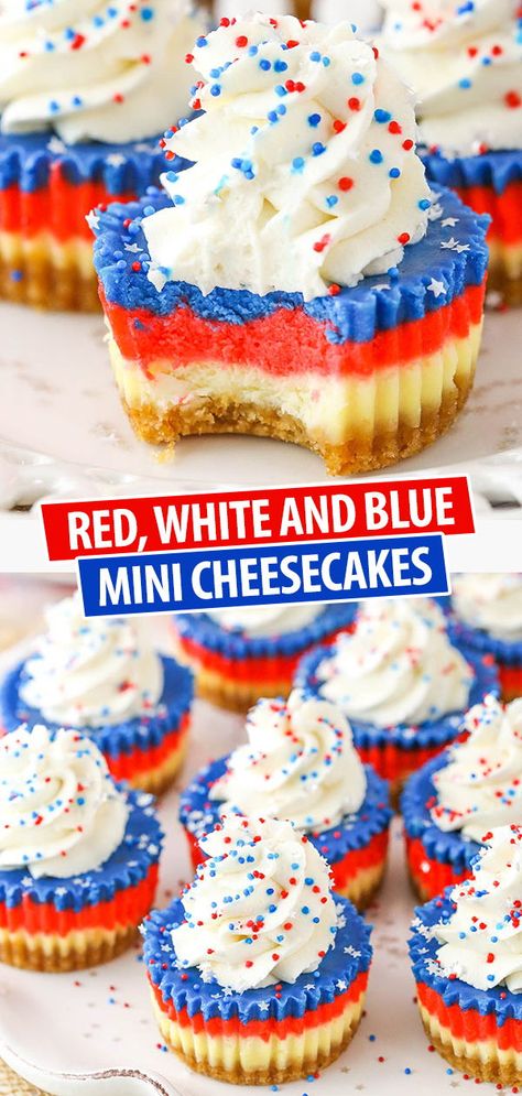 Patriotic Cheesecake Bites, 4th Of July Food Cheesecake, 4th Of July Desserts Homemade, Foods To Make For Fourth Of July, Red White And Blue No Bake Cheesecake, Deserts Recipes 4th Of July, 4th Of July Party Snack Ideas, Red White And Blue Cheesecake Bars, Red White And Blue Cheesecake Dessert