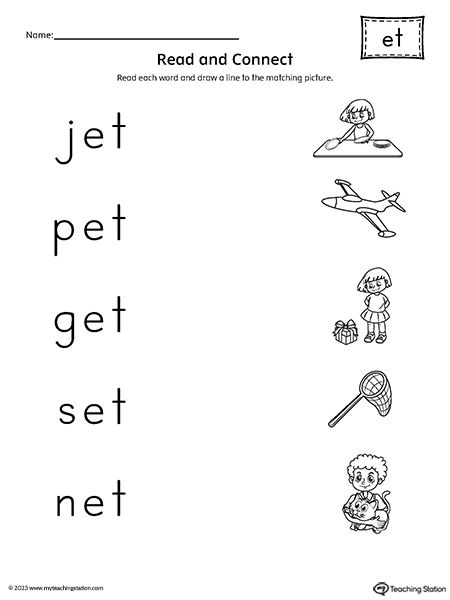 E Family Words Worksheets, Et Word Family, Word Family Reading, Word Families Printables, Word Family List, Kindergarten Word Families, Ccvc Words, Beginning Letter Sounds, Family Words