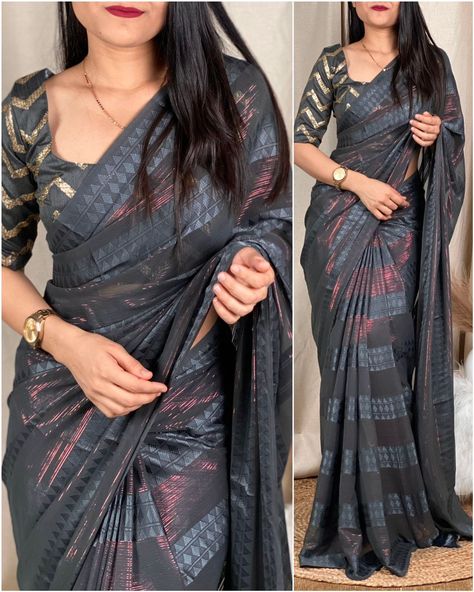 Saree Designer Blouse, Glamorous Saree, New Saree Blouse Designs, Saree Designer, Party Sarees, Simple Sarees, Georgette Blouse, Casual Saree, Designer Blouse