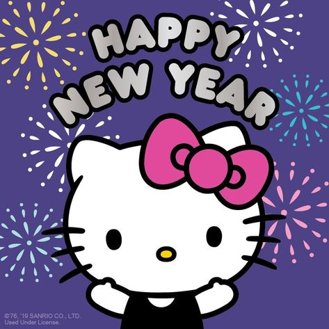 Happy New Year Hello Kitty, Hello Kitty New Year, Cafe Truck, Hello Kitty Happy, Holiday Pics, Images Hello Kitty, Hello Kitty Printables, Kitty Cafe, Hello Kitty Images