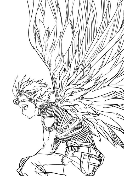 Hawks Mha Sketch, Mha Hawks Drawing, Hawks Drawing Sketches, Hawks Sketch, Hawks Manga Panels, Hawks Drawing, Hawks Manga, My Hero Academia Hawks, Hawk Pictures