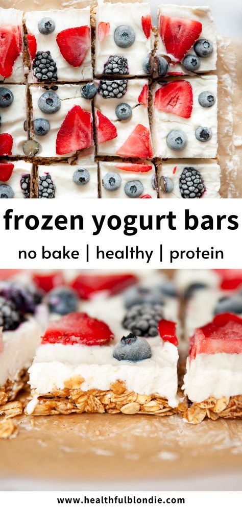 Raspberry Yogurt Bars, High Protein Frozen Yogurt Bark, Yogurt Freezer Bites, Homemade Snack Bars Healthy, Fruit And Yogurt Bar, Yogurt Cereal Bars, Healthy Snack Bars For Kids, Fruit Bars Recipe Healthy, Healthy Freezer Desserts