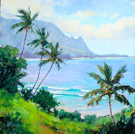 Hawaii Oil Painting, Pintura A Guache, Jenifer Prince, Hawaii Painting, Painting Trees, Hawaii Art, Paint Inspiration, Hawaiian Art, Easy Flower