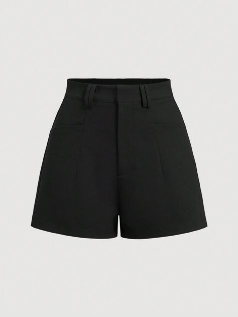 Black Casual Collar  Woven Fabric Plain Track Shorts Embellished Non-Stretch  Women Clothing Slack Shorts, Black Short Pants, Black Shorts Women, Black Dress Shorts, Virgo Rising, Black Boyfriend, Short Noir, Women Summer Casual, Black High Waisted Shorts