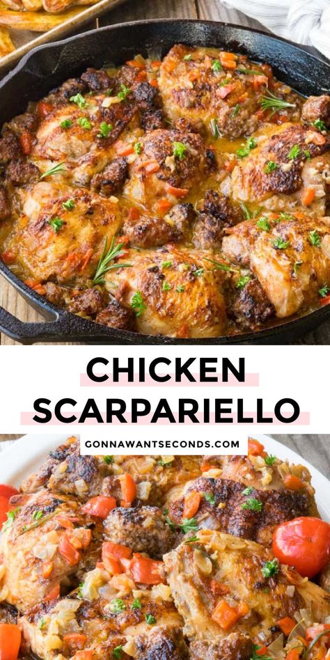 Chicken Scarpariello Chicken Chausser, Sicilian Chicken Recipes, Authentic Italian Chicken Recipes, Italian Chicken Thigh Recipes, Italian Recipes Chicken, Scarpiello Chicken, Italian Chicken With Potatoes, Chicken Italian Recipes, Gourmet Chicken Recipes