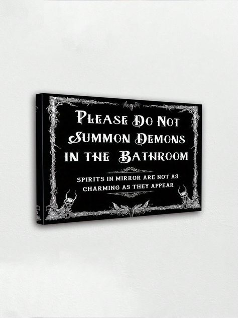 Rustic 'Please Do Not Summon Demons In The Bathroom' Wooden Sign - Framed Halloween Decor, Spooky Gothic Wall Art For Home, Multi-Purpose Country Style, No Power Needed, High-Quality Wood, Ideal Housewarming Gift Multicolor Scandinavian   Wood Halloween,Letter Framed Picture   Home Decor, size features are:Bust: ,Length: ,Sleeve Length: Gothic Home Decor Modern, Spooky Bathroom Decor, Summoning Demons, Spooky Bathroom, Pop Art Lips, Wood Halloween, Gothic Wall Art, Funny Home Decor, Horror Decor