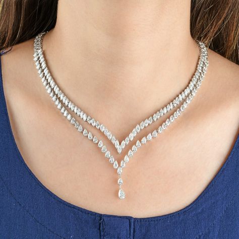 H/SI Pear Marquise Diamond Necklace 14k White Gold Anniversary Gift 20.30 Ct. Diamond Neckless, Marquise Diamond Necklace, Modern Necklace Design, Real Diamond Necklace, Neck Pieces Jewelry, Retail Windows, Diamonds Necklace, Halloween Necklace, Trending Necklaces