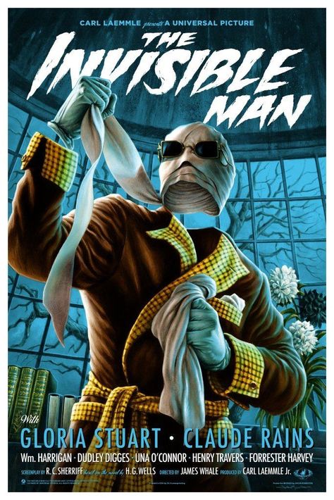 Jason Edmiston, The Invisible Man 1933, Universal Monsters Art, Hollywood Monsters, Classic Horror Movies Posters, Classic Monster Movies, Universal Horror, Dark Universe, The Invisible Man