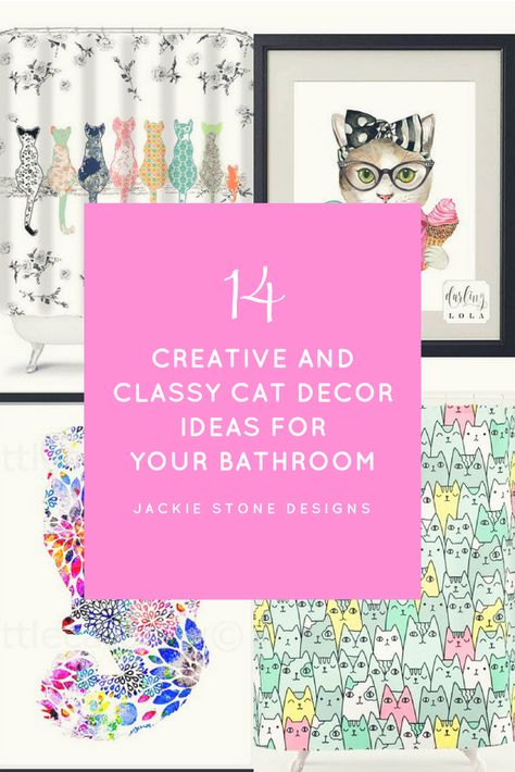 Cat Theme Bathroom, Cat Themed Bathroom, Cat Bathroom Decor, Beach Theme Bathroom Decor, Bathroom Unique, Cat Bathroom, Rare Eye Colors, Small Bathroom Paint, Shower Art