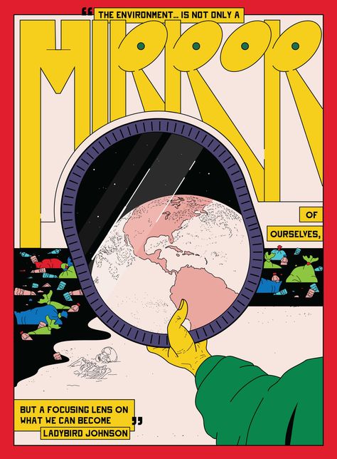 Mirror Poster - Miyu Shirotsuka Desain Editorial, Vintage Illustrations, Illustrations And Posters, Design Graphique, Art Watercolor, Design Reference, Graphic Design Posters, Visual Design, Graphic Poster